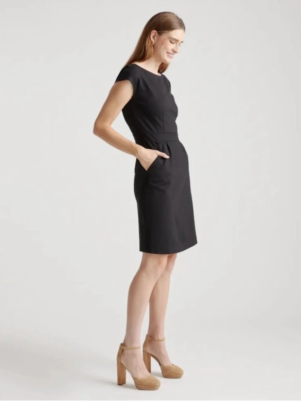 Quince Black Cap-Sleeve Midi Sheath Dress - Picture 2 of 8
